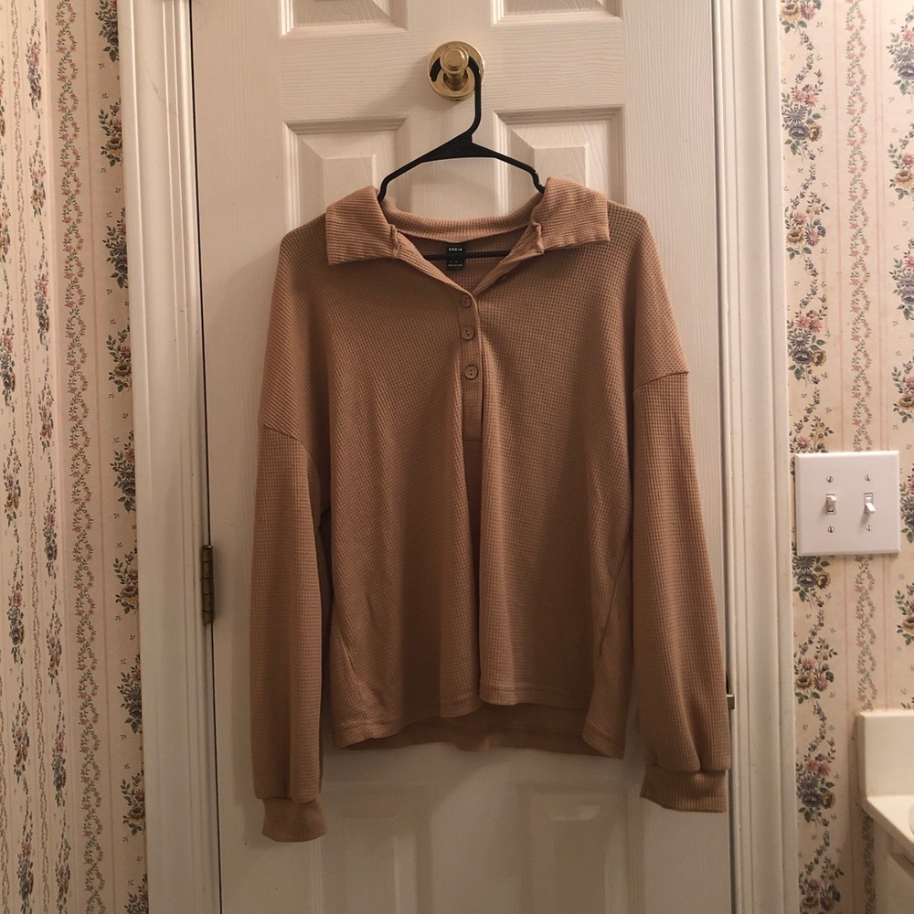 Shein Tan Waffle Knit Shirt